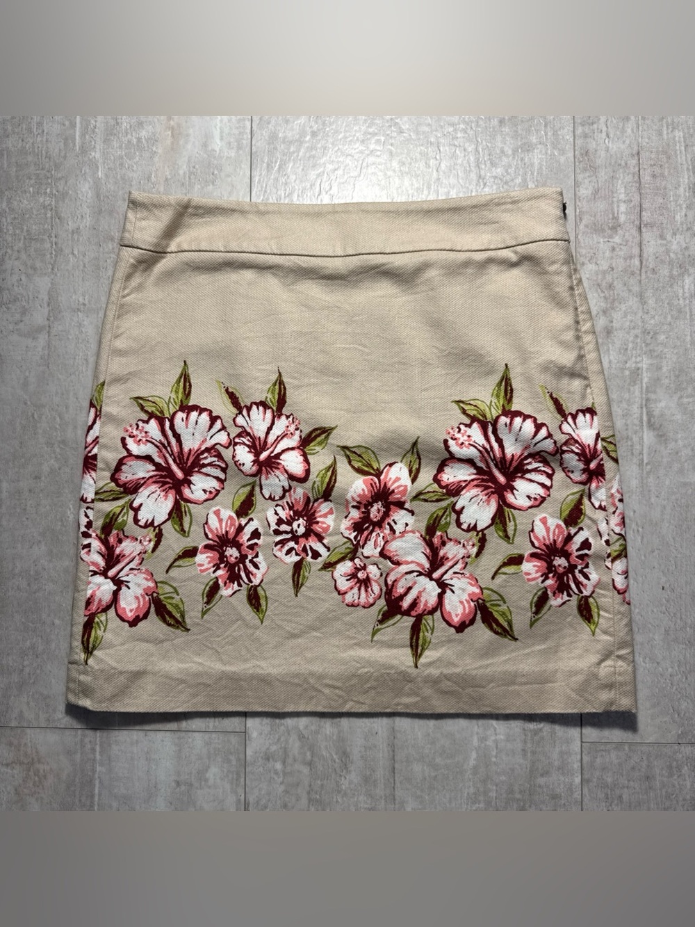 LOFT Beige Skirt with Pink Floral print
